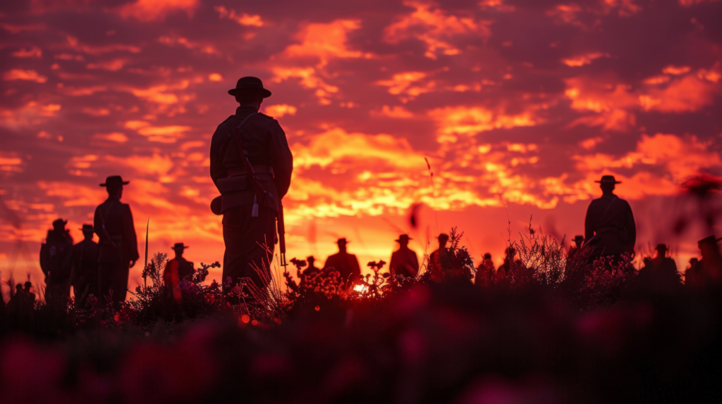 Lest We Forget, soldiers in the sunrise